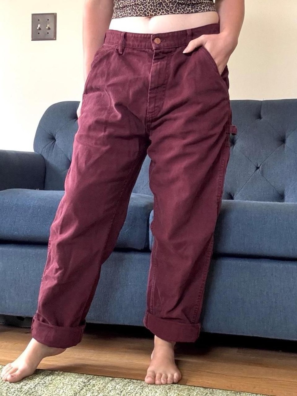Zara burgundy maroon cargo carpenter painters pants
